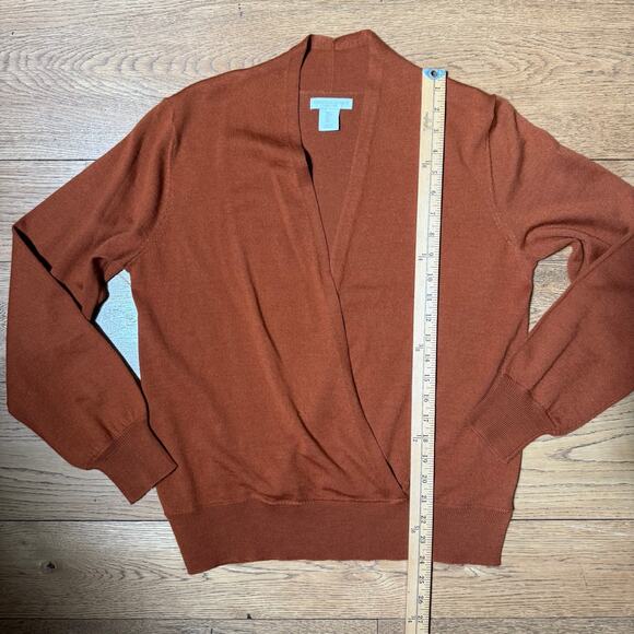 Christian Siriano Merino Wool Blend Surplice Sweater SZ L Rust Orange Fall Work - Picture 8 of 8
